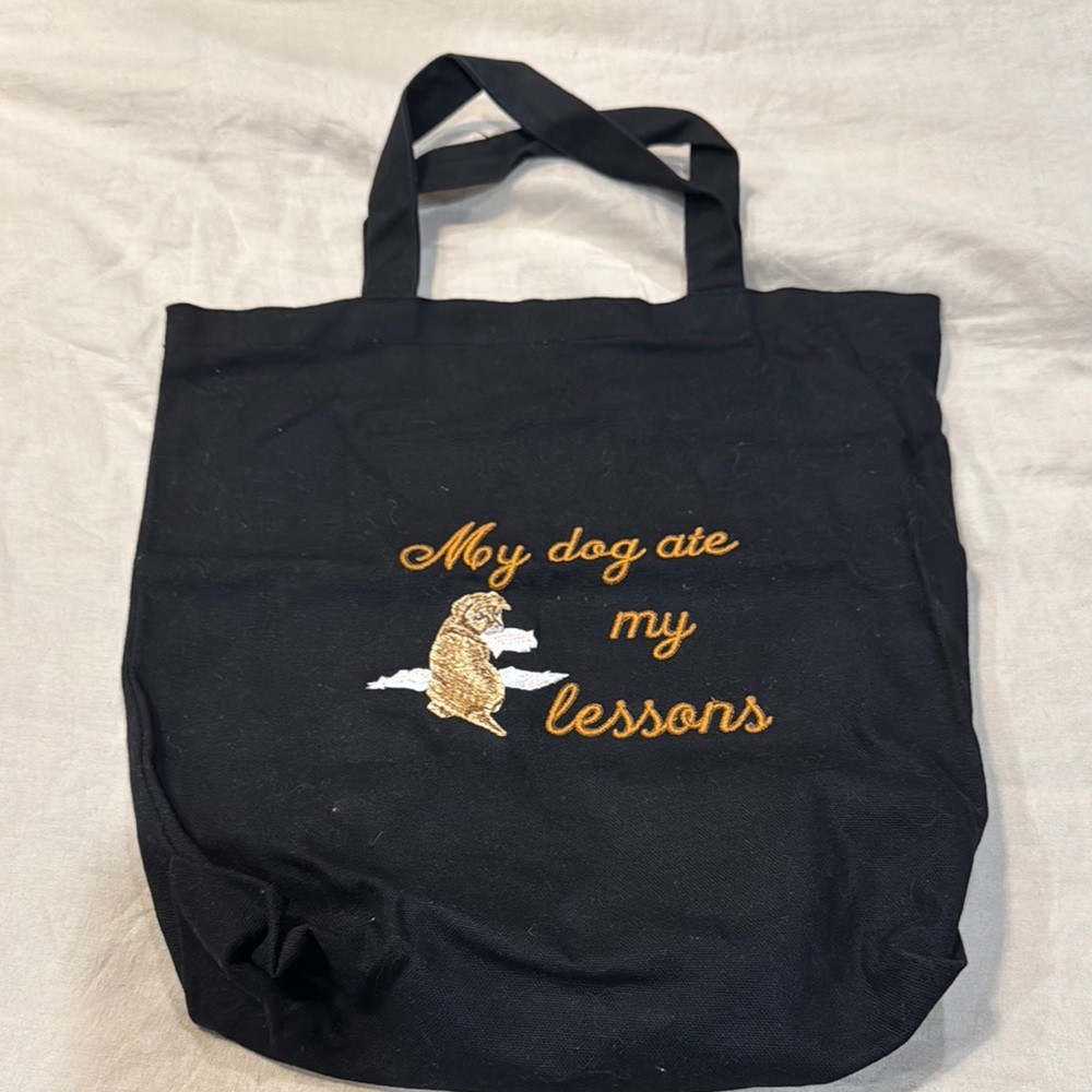 Black Tote with Gold Dog Embroidery